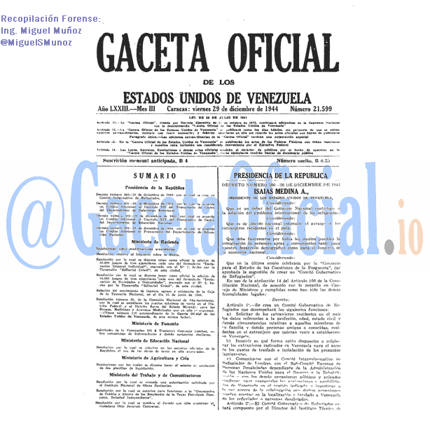 Gaceta Oficial 21599 del 29 Diciembre 1944