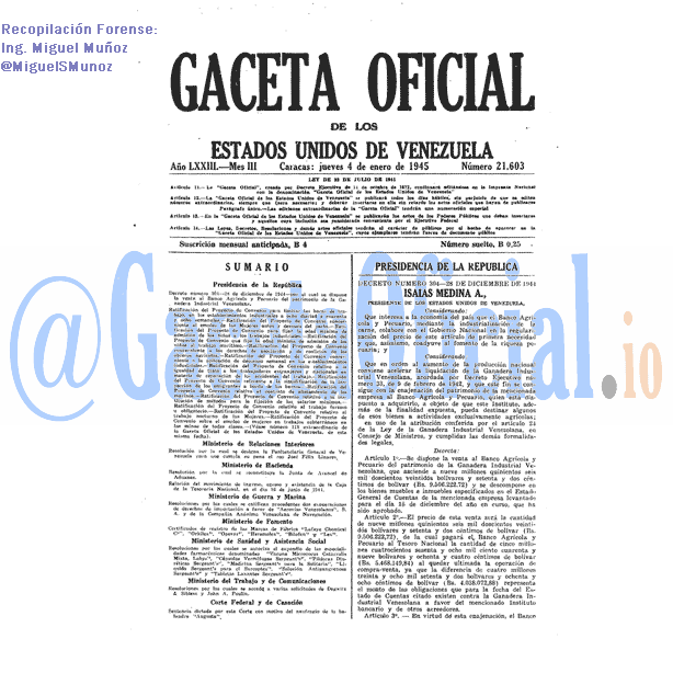 Gaceta Oficial 21603 del 4 Enero 1945