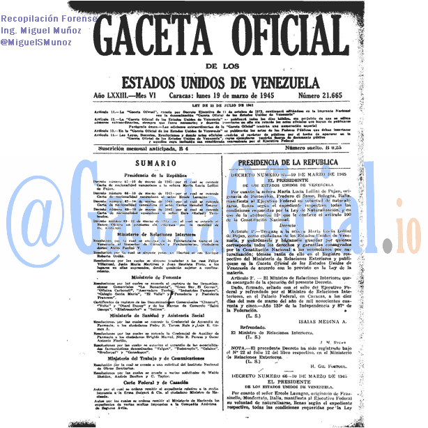 Gaceta Oficial 21665 del 19 Marzo 1945