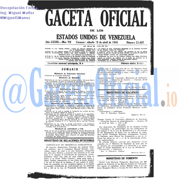 Gaceta Oficial 21697 del 28 Abril 1945
