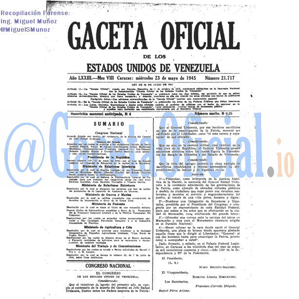 Gaceta Oficial 21717 del 23 Mayo 1945