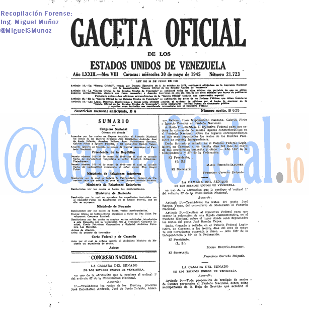 Gaceta Oficial 21723 del 30 Mayo 1945