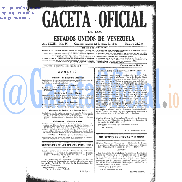 Gaceta Oficial 21734 del 12 Junio 1945