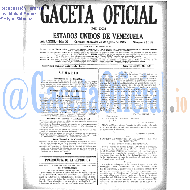Gaceta Oficial 21798 del 29 Agosto 1945