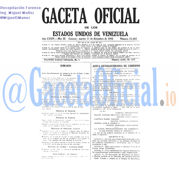 Gaceta Oficial 21882 del 11 Diciembre 1945