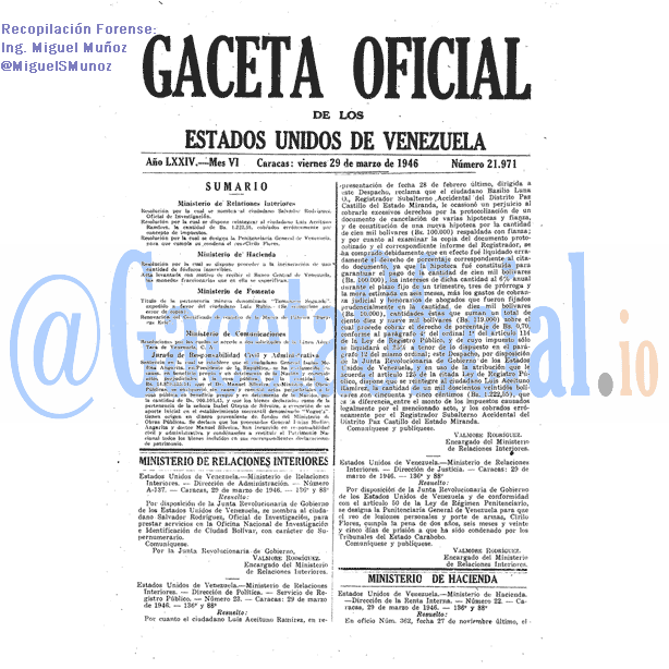 Gaceta Oficial 21971 del 29 Marzo 1946