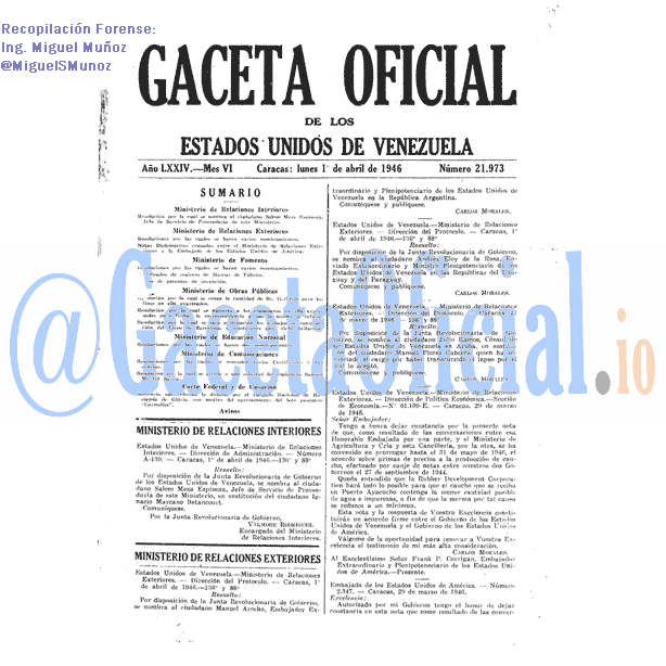 Gaceta Oficial 21973 del 1 Abril 1946