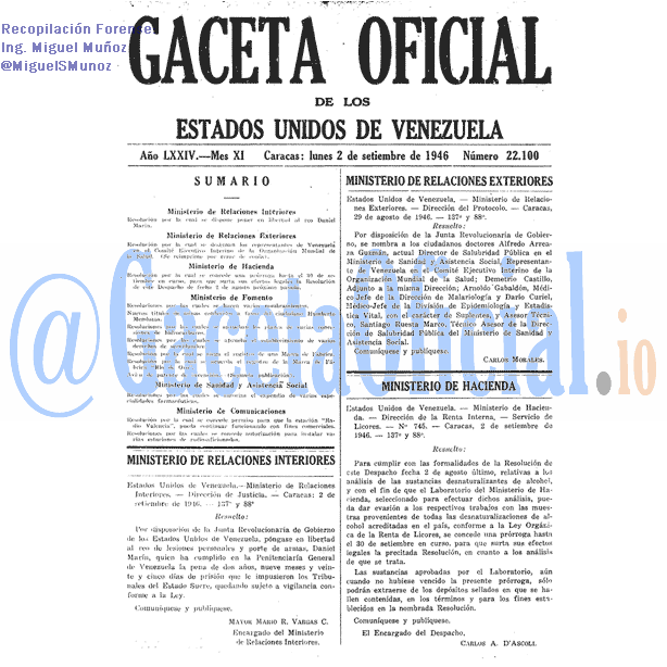 Gaceta Oficial 22100 del 2 Septiembre 1946