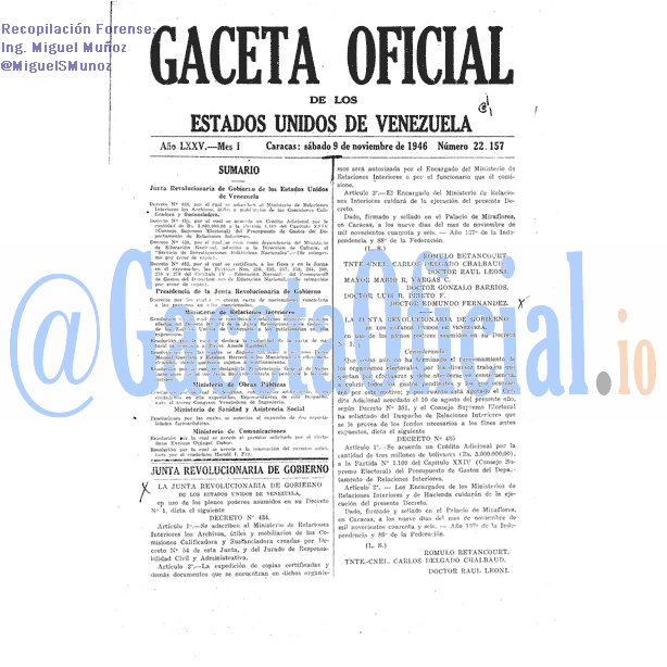 Gaceta Oficial 22157 del 9 Noviembre 1946