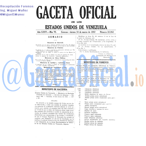 Gaceta Oficial 22262 del 14 Marzo 1947