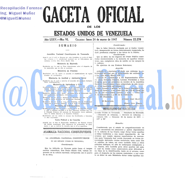 Gaceta Oficial 22270 del 24 Marzo 1947