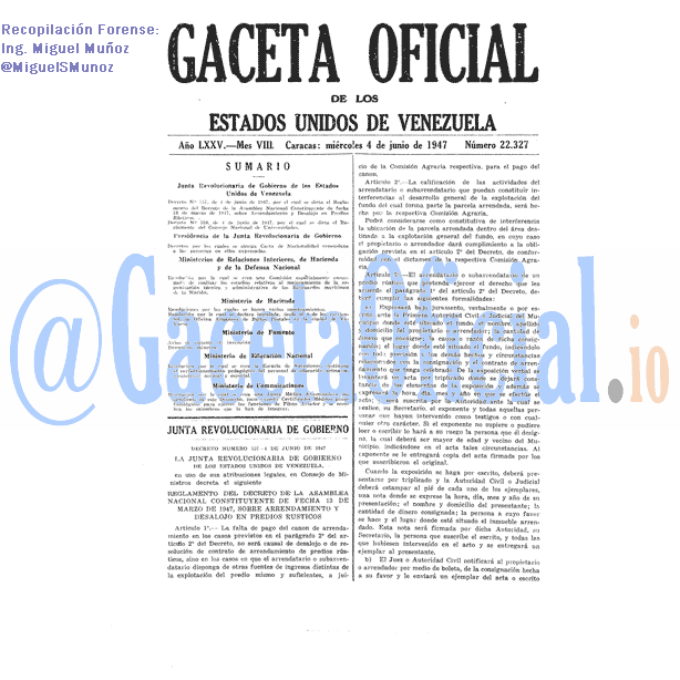 Gaceta Oficial 22327 del 4 Junio 1947