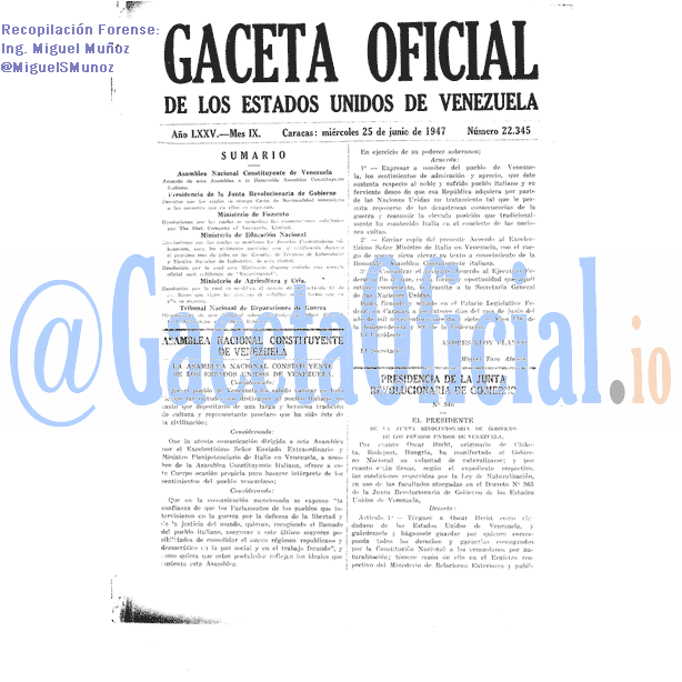 Gaceta Oficial 22345 del 25 Junio 1947