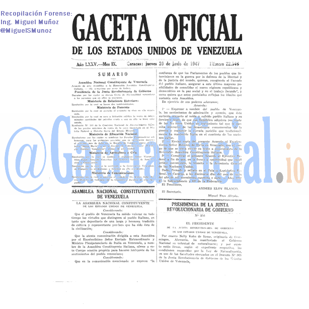 Gaceta Oficial 22346 del 26 Junio 1947