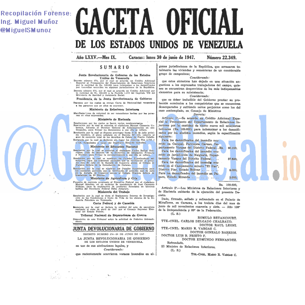 Gaceta Oficial 22349 del 30 Junio 1947