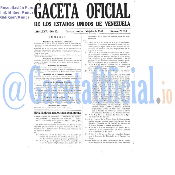 Gaceta Oficial 22350 del 1 Julio 1947