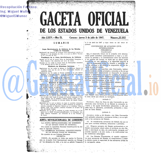 Gaceta Oficial 22352 del 3 Julio 1947
