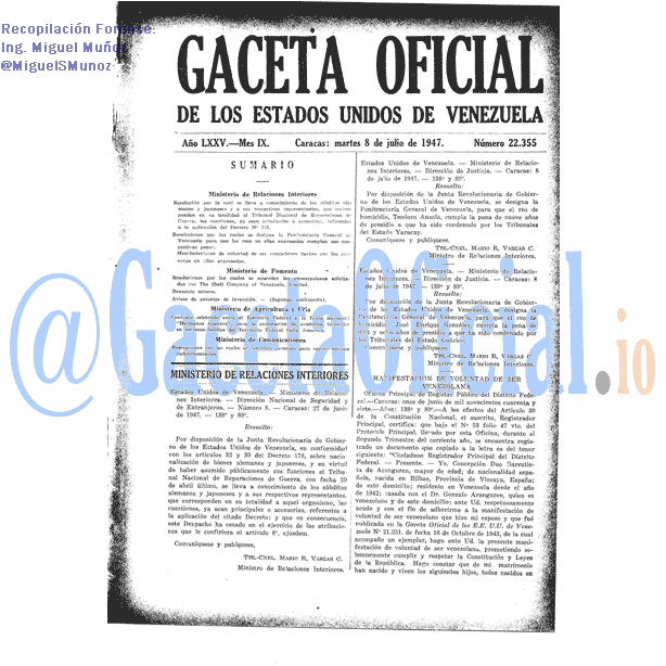 Gaceta Oficial 22355 del 8 Julio 1947
