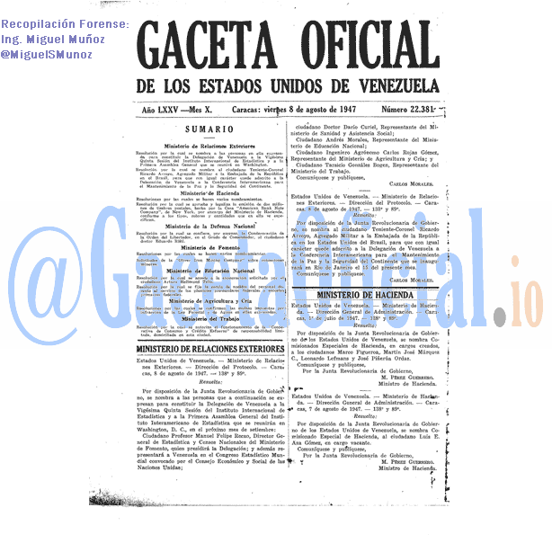 Gaceta Oficial 22381 del 8 Agosto 1947