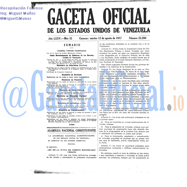 Gaceta Oficial 22384 del 12 Agosto 1947