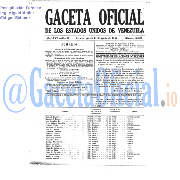 Gaceta Oficial 22386 del 14 Agosto 1947