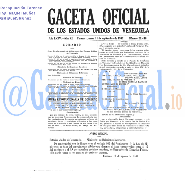 Gaceta Oficial 22410 del 11 Septiembre 1947