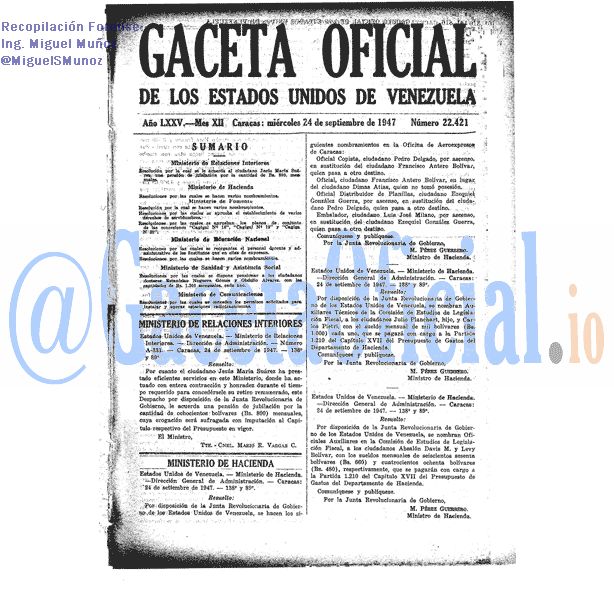 Gaceta Oficial 22421 del 24 Septiembre 1947