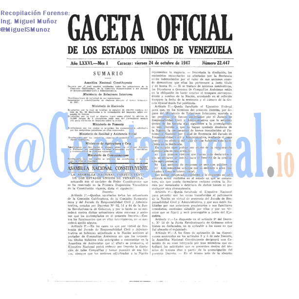 Gaceta Oficial 22447 del 24 Octubre 1947
