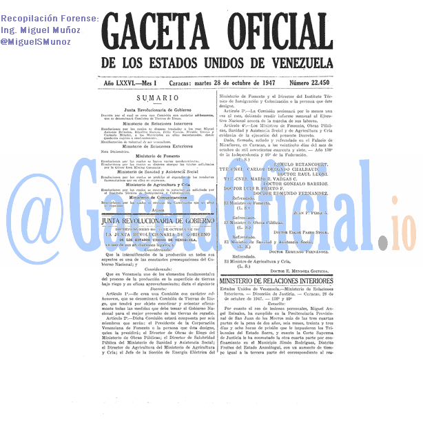Gaceta Oficial 22450 del 28 Octubre 1947