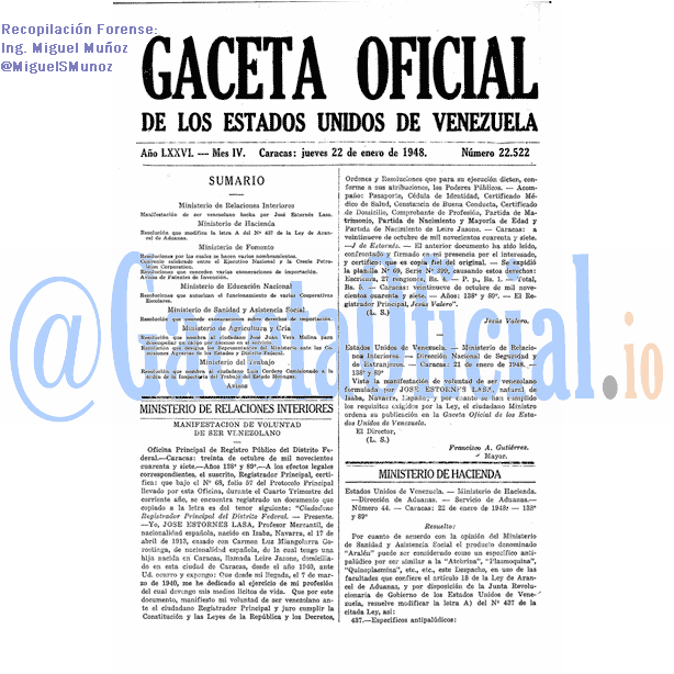 Gaceta Oficial 22522 del 22 Enero 1948