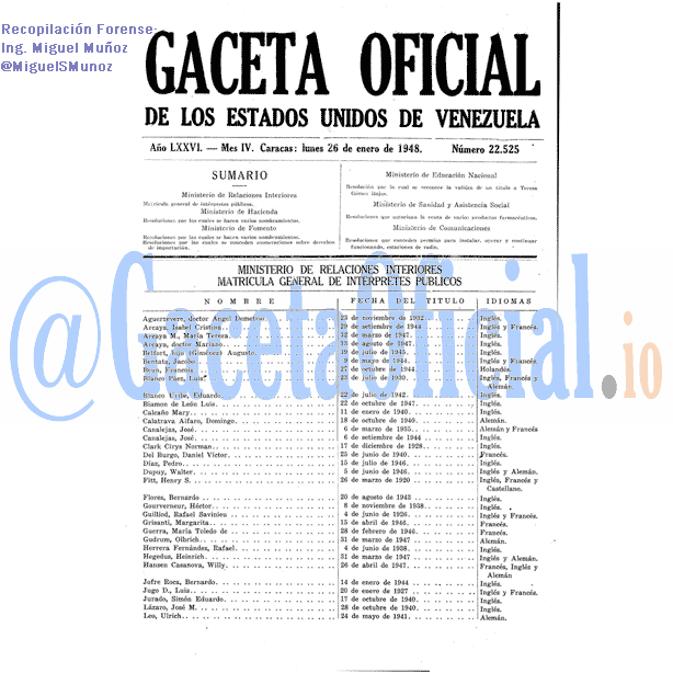 Gaceta Oficial 22525 del 26 Enero 1948
