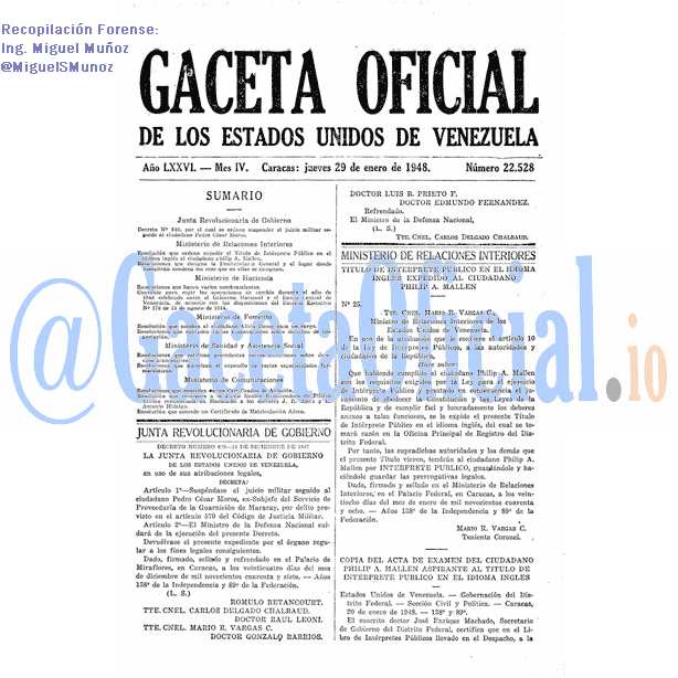 Gaceta Oficial 22528 del 29 Enero 1948