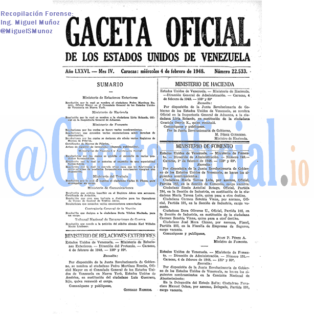 Gaceta Oficial 22533 del 4 Febrero 1948