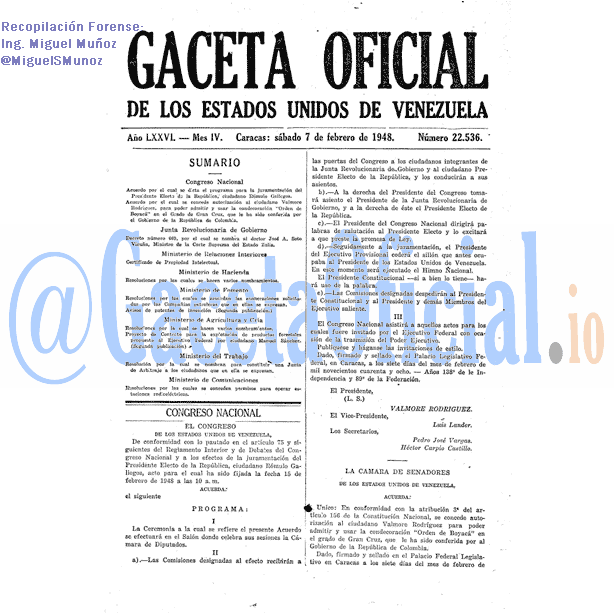 Gaceta Oficial 22536 del 7 Febrero 1948