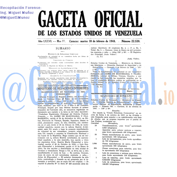 Gaceta Oficial 22538 del 10 Febrero 1948