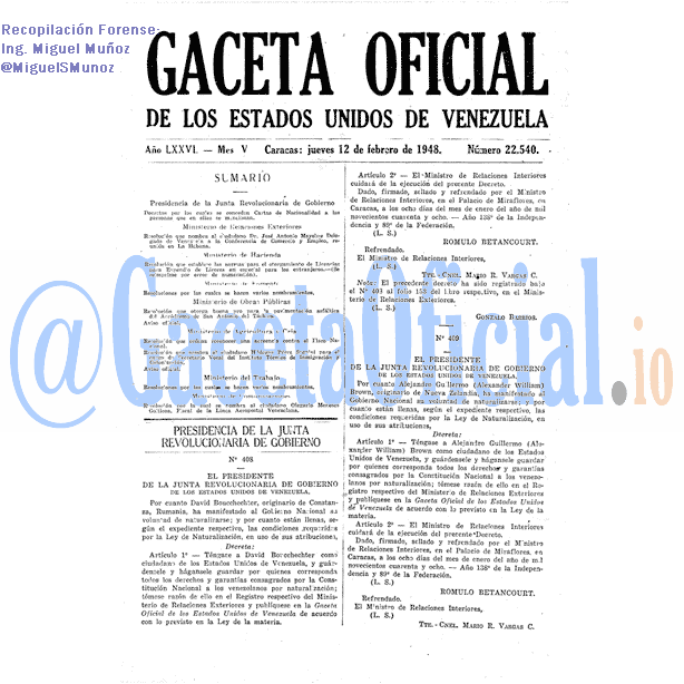 Gaceta Oficial 22540 del 12 Febrero 1948