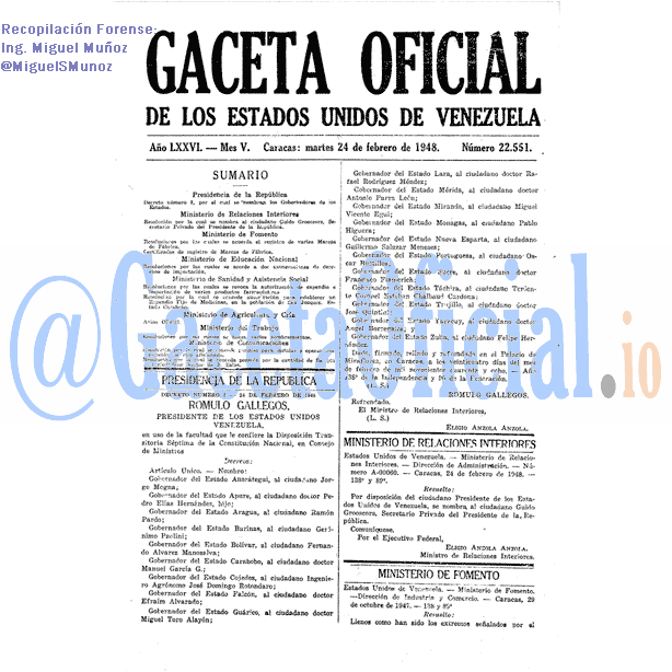 Gaceta Oficial 22551 del 24 Febrero 1948