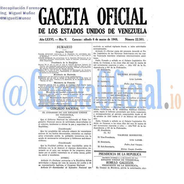 Gaceta Oficial 22561 del 6 Marzo 1948