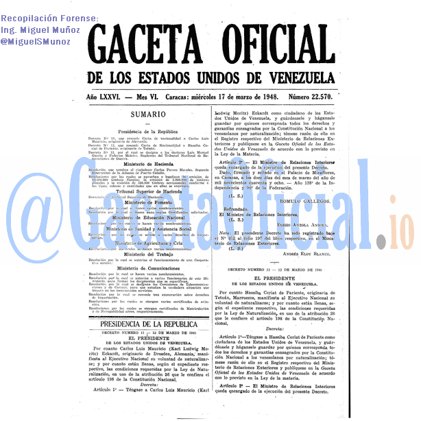 Gaceta Oficial 22570 del 17 Marzo 1948