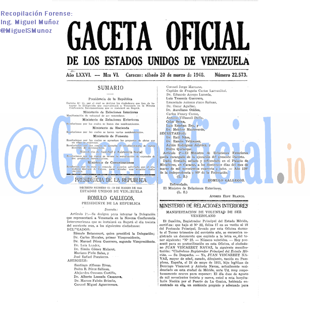 Gaceta Oficial 22573 del 20 Marzo 1948
