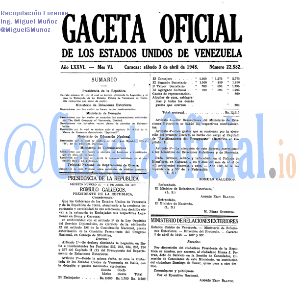 Gaceta Oficial 22582 del 3 Abril 1948