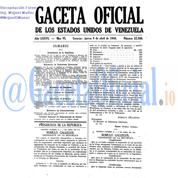 Gaceta Oficial 22586 del 8 Abril 1948