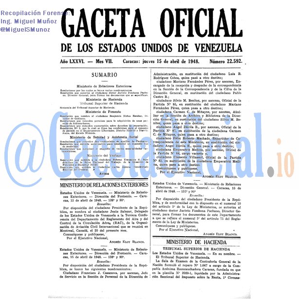 Gaceta Oficial 22592 del 15 Abril 1948