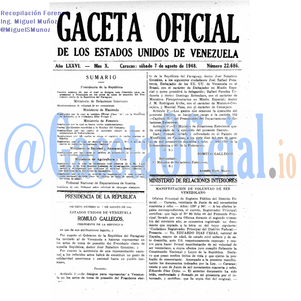 Gaceta Oficial 22686 del 7 Agosto 1948