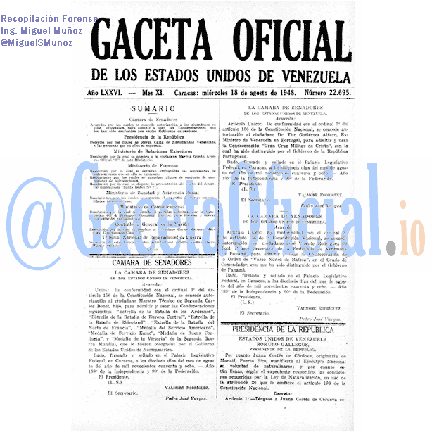 Gaceta Oficial 22695 del 18 Agosto 1948