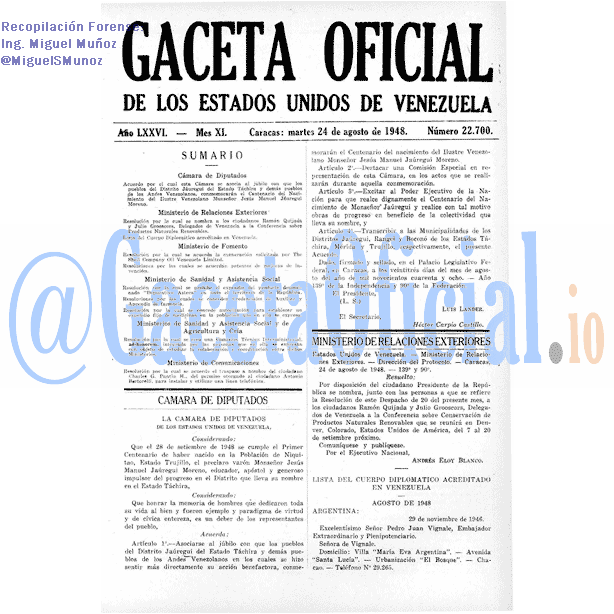 Gaceta Oficial 22700 del 24 Agosto 1948