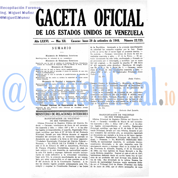 Gaceta Oficial 22723 del 20 Septiembre 1948