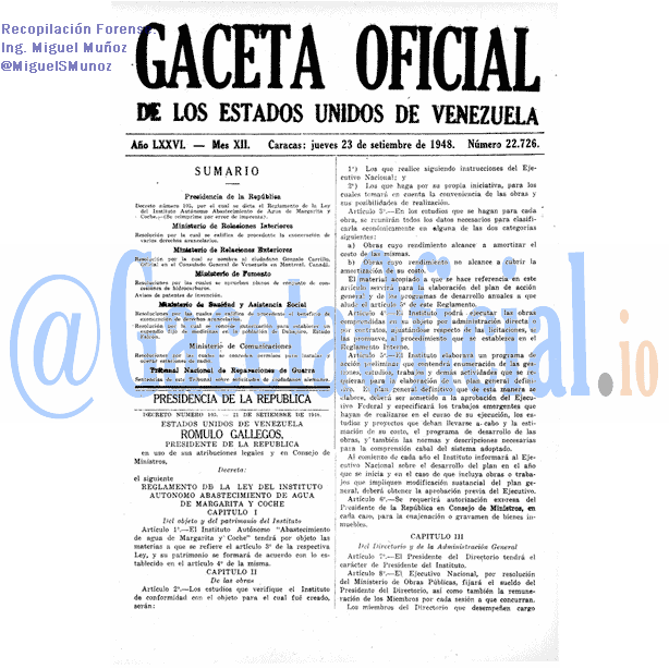 Gaceta Oficial 22726 del 23 Septiembre 1948
