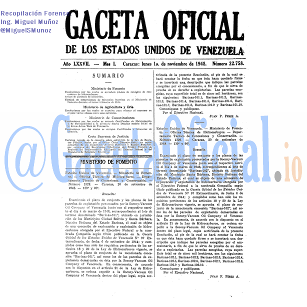 Gaceta Oficial 22758 del 1 Noviembre 1948