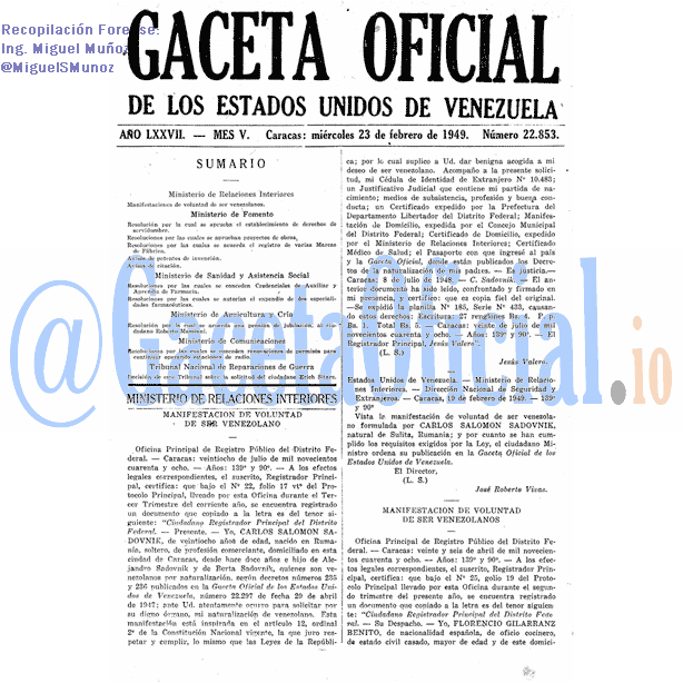 Gaceta Oficial 22853 del 23 Febrero 1949